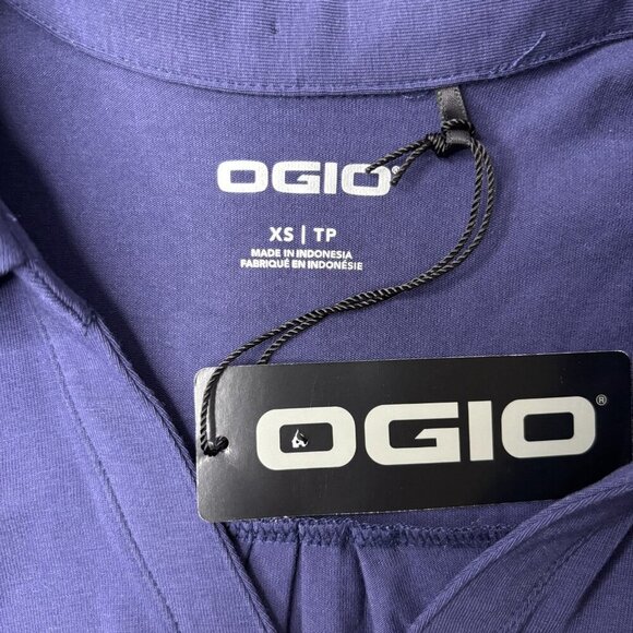 OGIO Sz XS NEW wTAGS VNeck Collared Short Sleeve Stretch Top Navy Round Hem - Picture 3 of 4